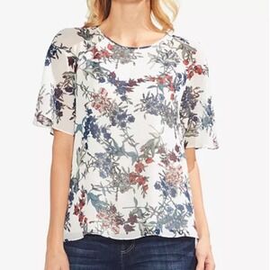 Vince Camuto Womens Sheer Sleeve Floral Printed Top Blouse Size XS